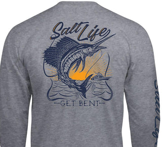 Camiseta masculina Salt Life Golden Hour com estampa de logotipo, manga comprida e bolso, cinza