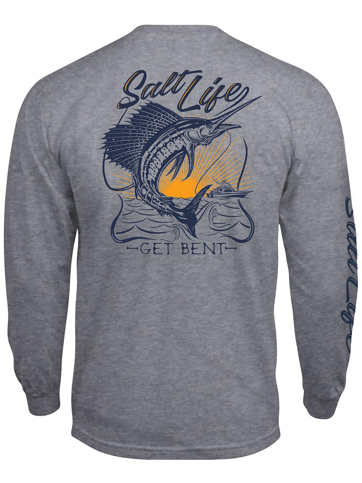 Camiseta masculina Salt Life Golden Hour com estampa de logotipo, manga comprida e bolso, cinza