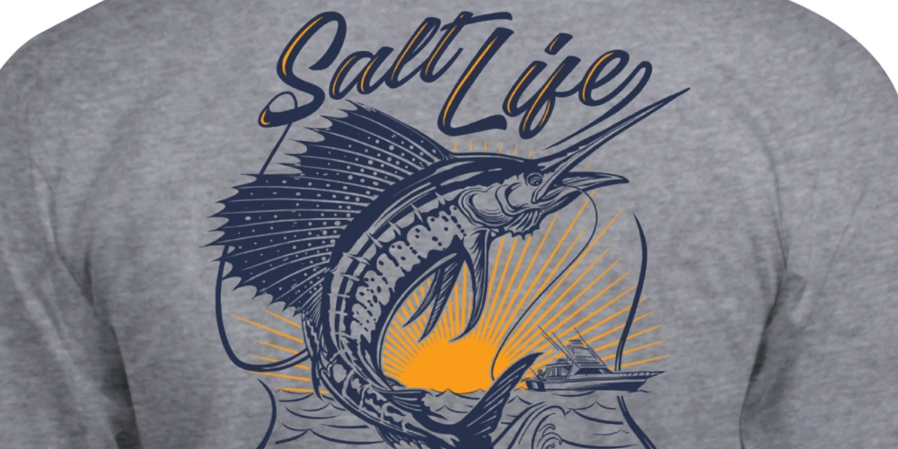 Camiseta masculina Salt Life Golden Hour com estampa de logotipo, manga comprida e bolso, cinza