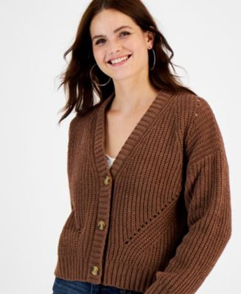 Cardigan infantil com botões frontais, marrom, tamanho P, da Hooked Up By Iot