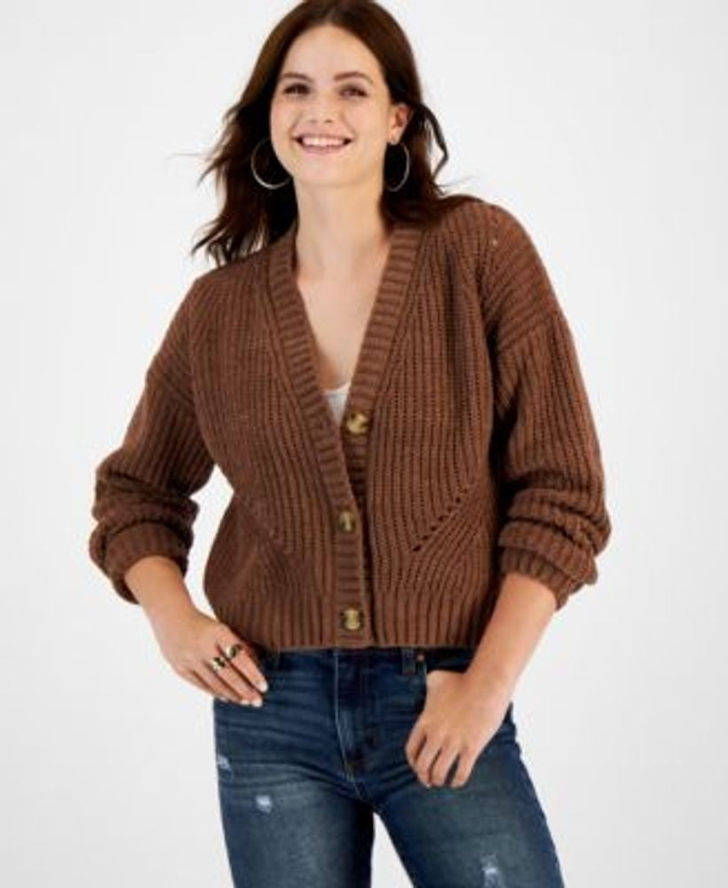 Cardigan infantil com botões frontais, marrom, tamanho P, da Hooked Up By Iot