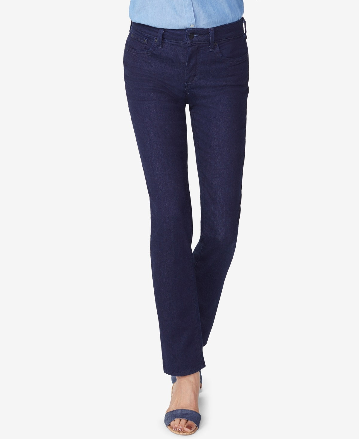 Calça Jeans Slim NYDJ Sheri Tummy Control Feminina Azul Tamanho 4 Petite