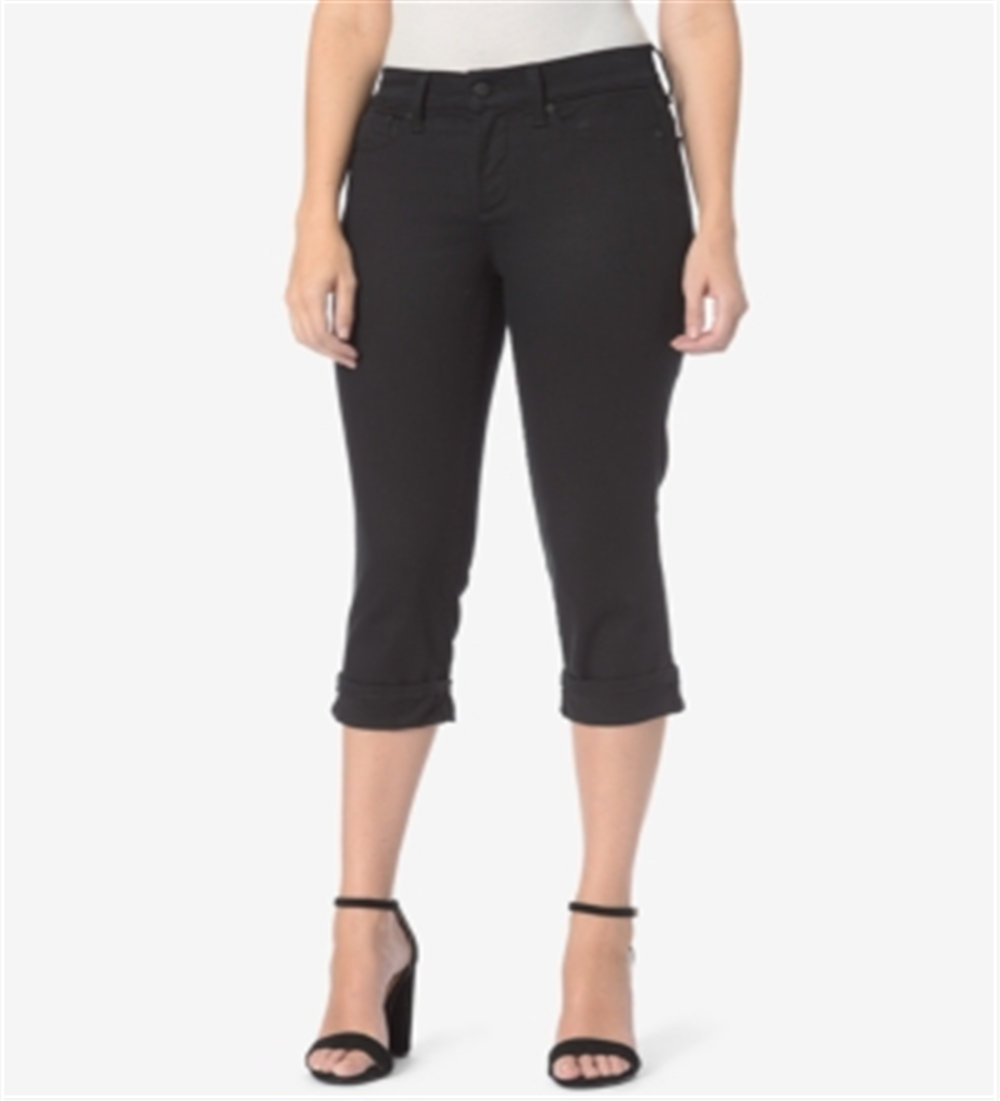 Calça jeans curta com punho elástico Marilyn da NYDJ feminina, preta, tamanho 4