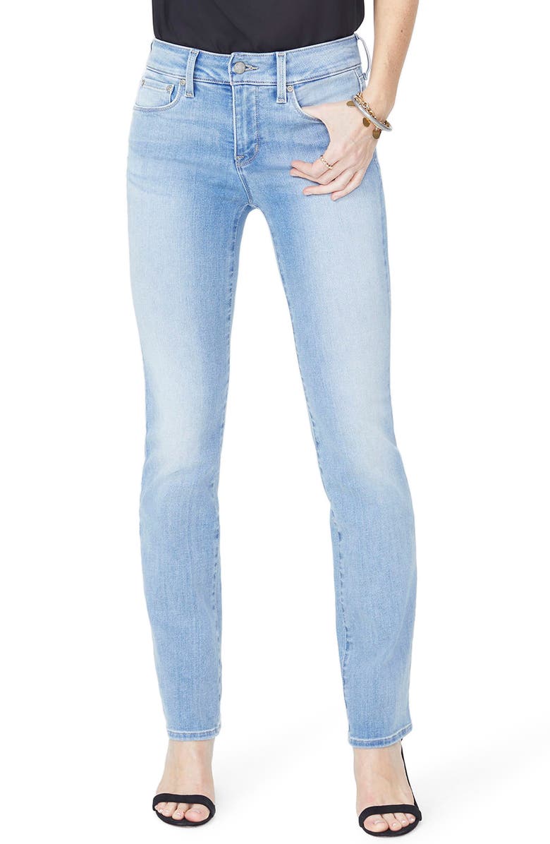 Calça jeans feminina NYDJ Marilyn de cintura alta elástica, perna reta, azul, tamanho 16