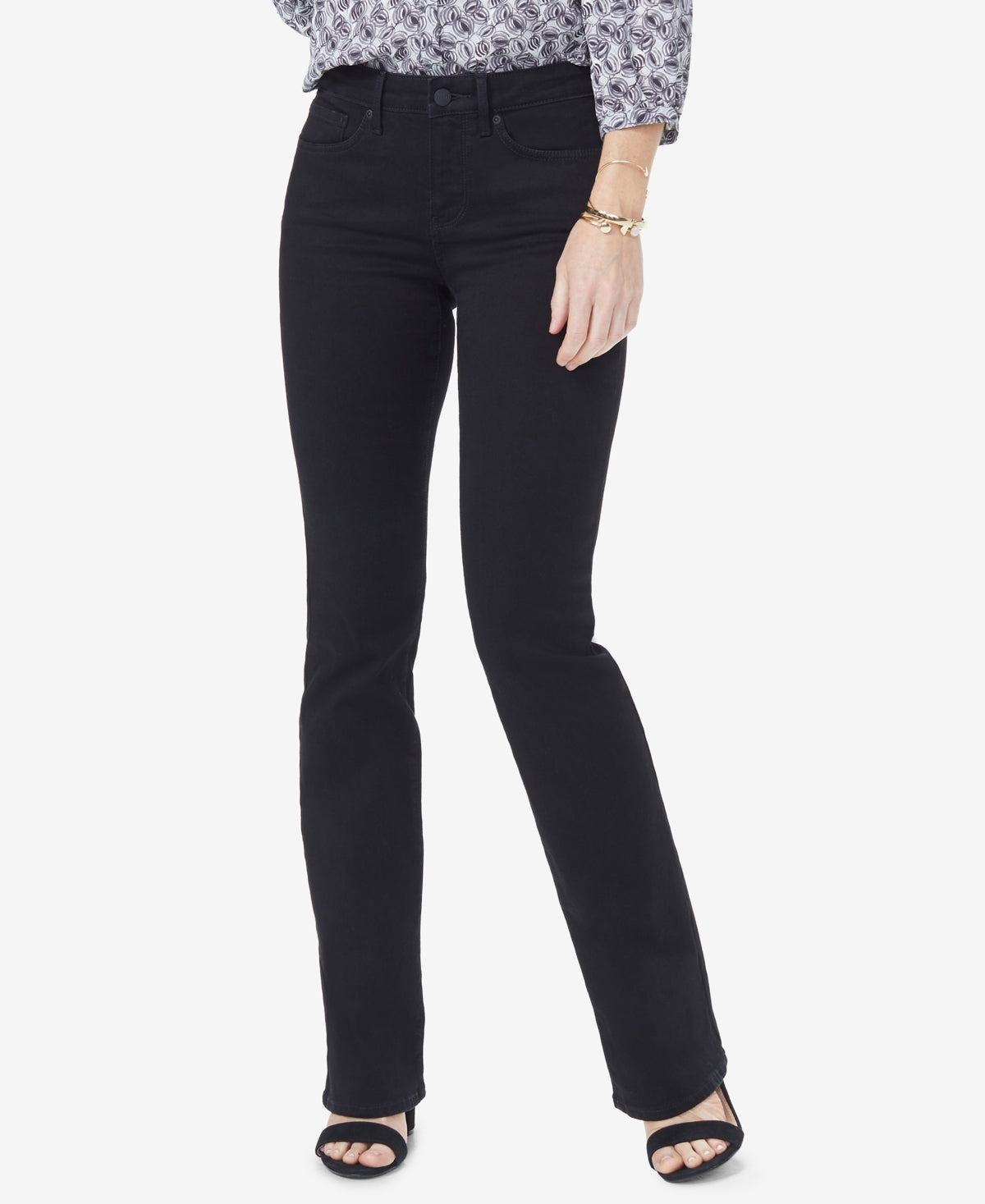 Calça jeans feminina NYDJ Barbara Tummy Control Bootcut preta tamanho 2 Petite