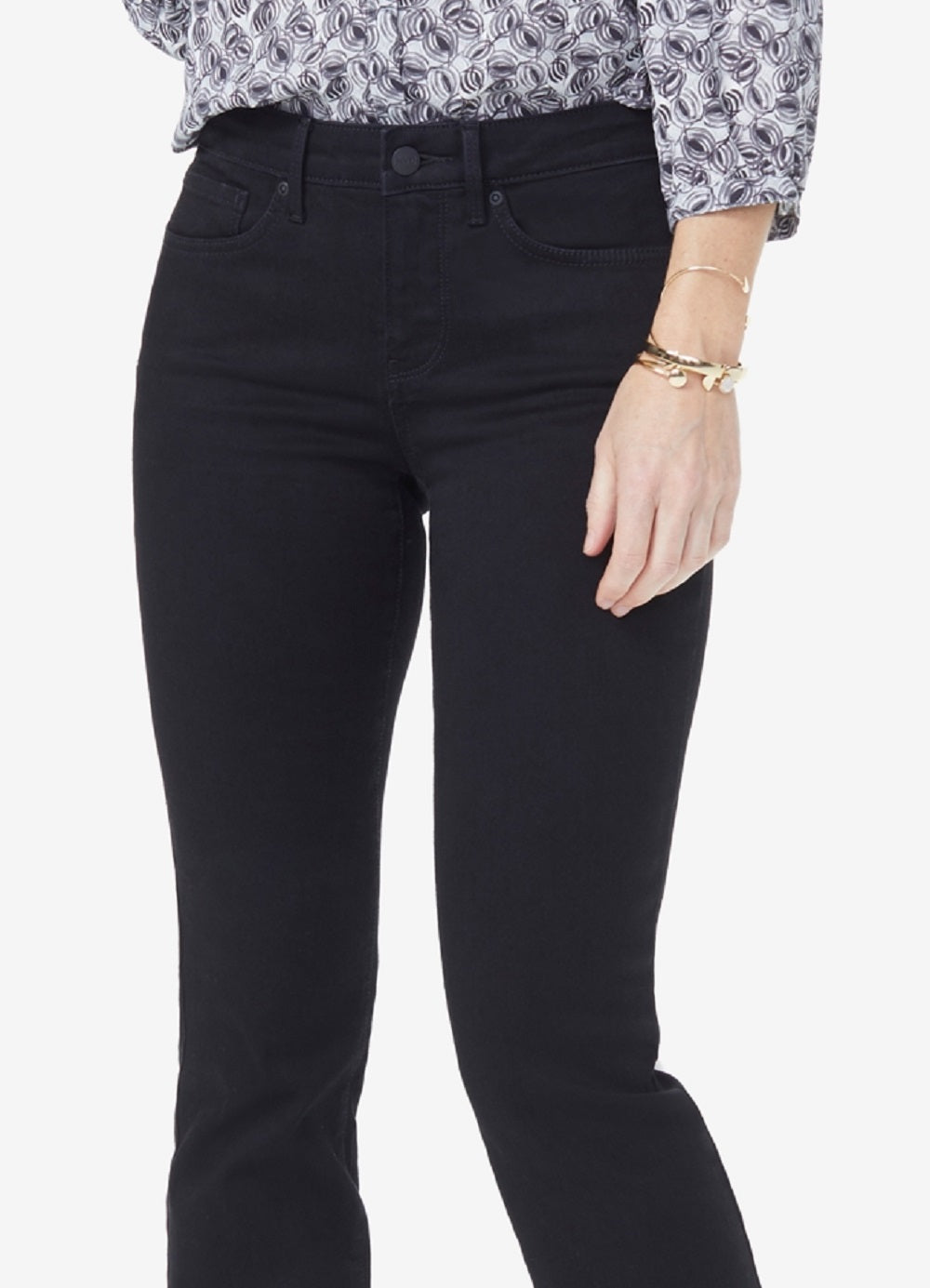 Calça jeans feminina NYDJ Barbara Tummy Control Bootcut preta tamanho 2 Petite