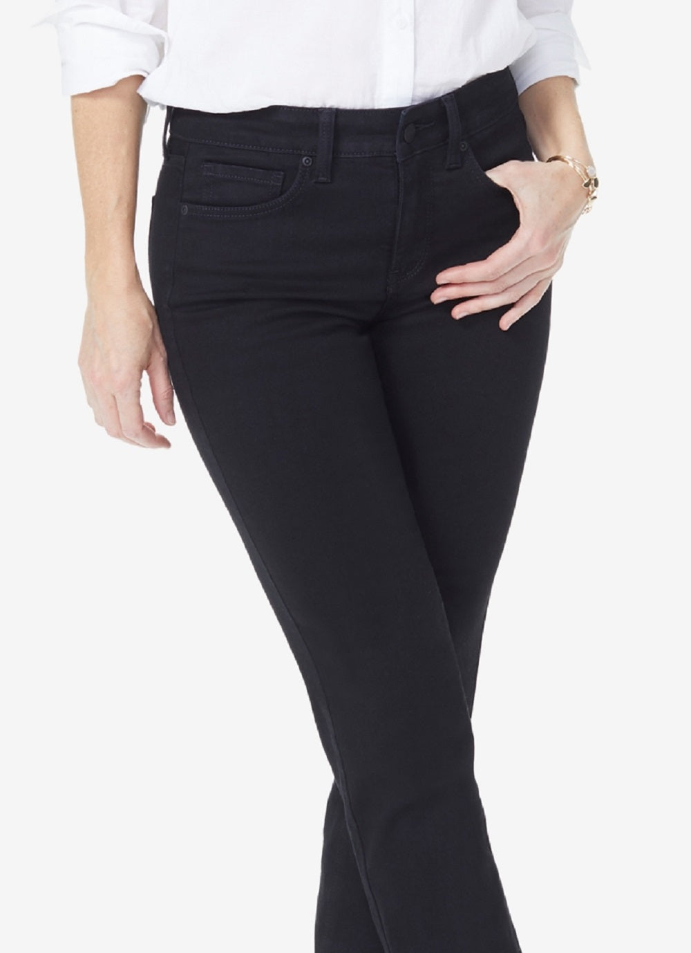 Calça jeans feminina NYDJ Marilyn Tummy-Control com perna reta, preta, tamanho 6, pequena