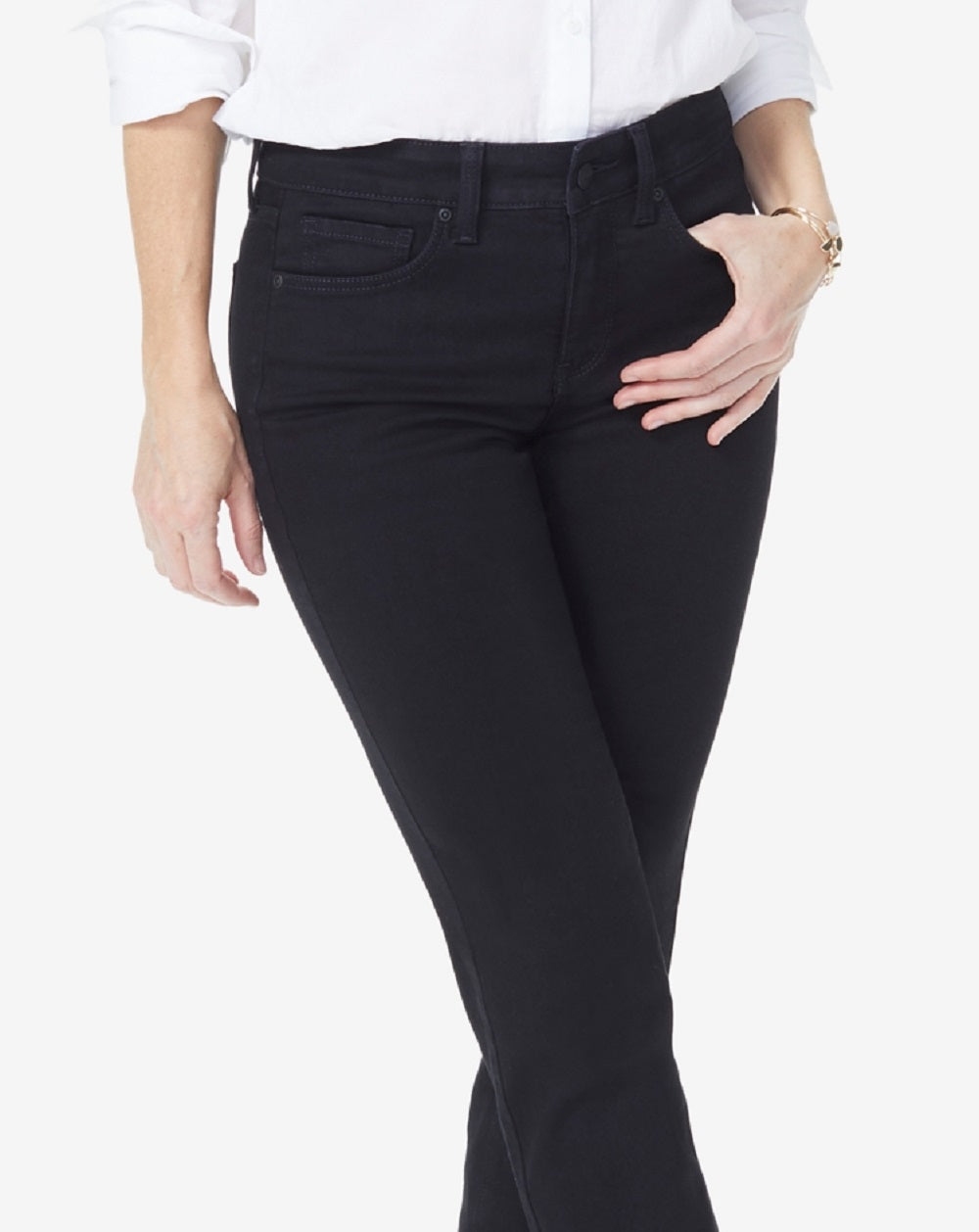 Calça jeans feminina NYDJ Marilyn Tummy Control com perna reta, preta, tamanho 14, pequena