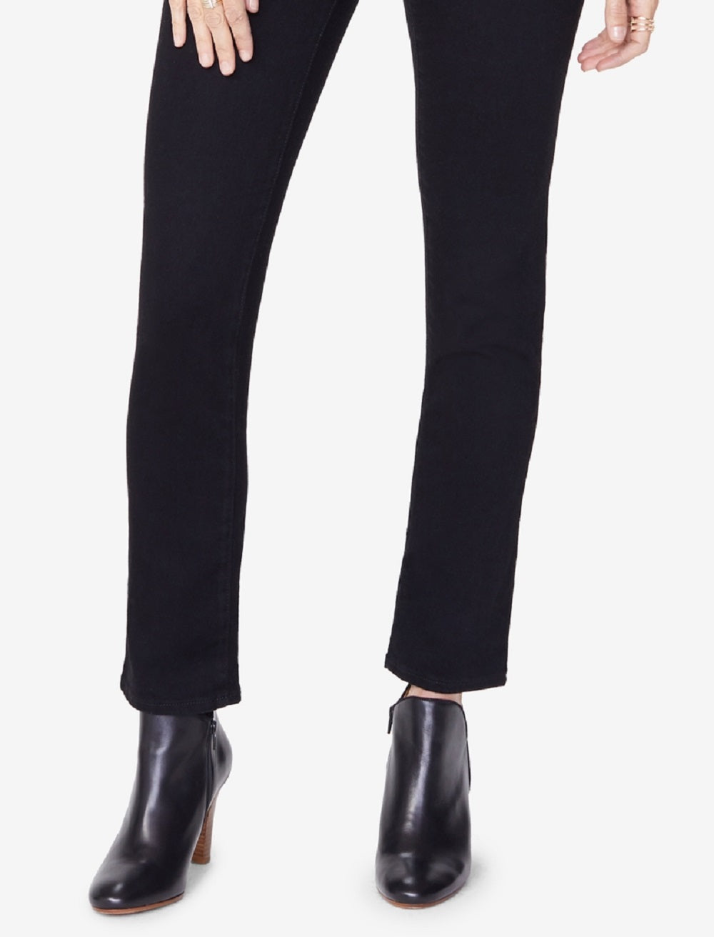 Calça jeans feminina NYDJ Sheri Tummy-Control Slim-Leg preta tamanho 14 Petite