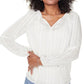 Blusa feminina NYDJ Hayward Stripe Regular Peasant - Branca, tamanho médio