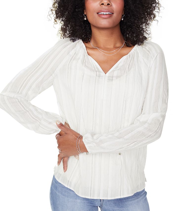 Blusa feminina NYDJ Hayward Stripe Regular Peasant - Branca, tamanho médio