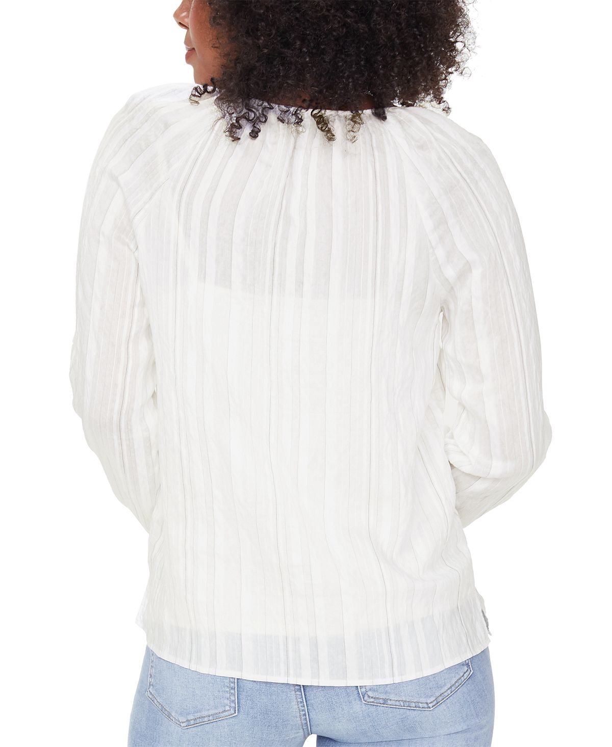 Blusa feminina NYDJ Hayward Stripe Regular Peasant - Branca, tamanho médio