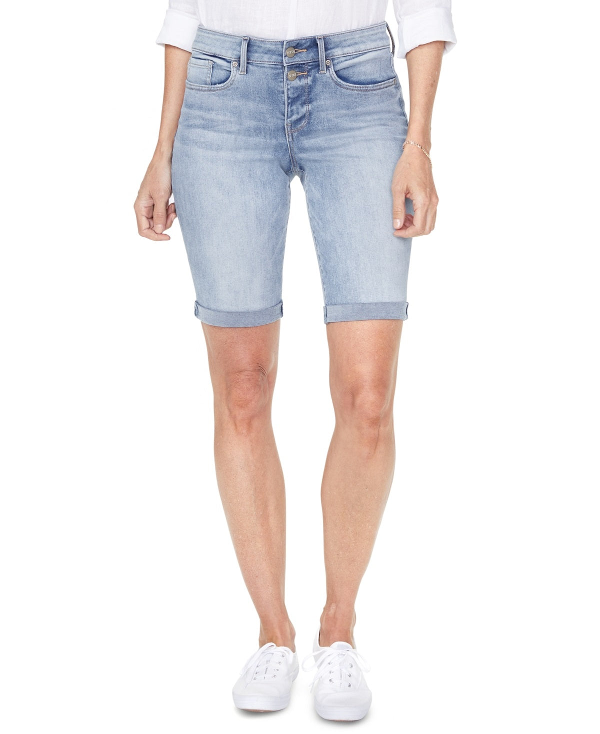 Shorts jeans Briella com bainha enrolada feminino NYDJ, azul, tamanho 8