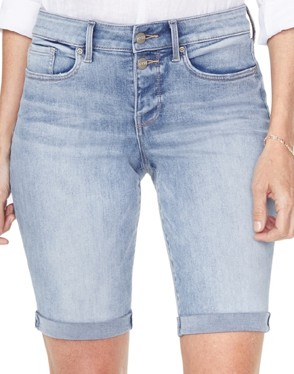 Shorts jeans Briella com bainha enrolada feminino NYDJ, azul, tamanho 12
