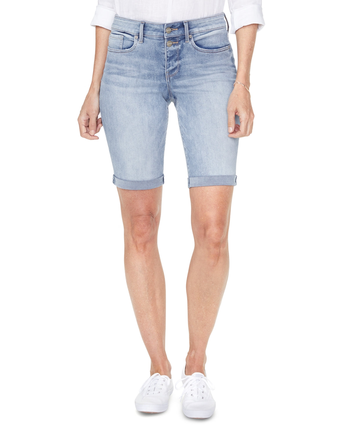Shorts jeans Briella com bainha enrolada feminino NYDJ, azul, tamanho 12