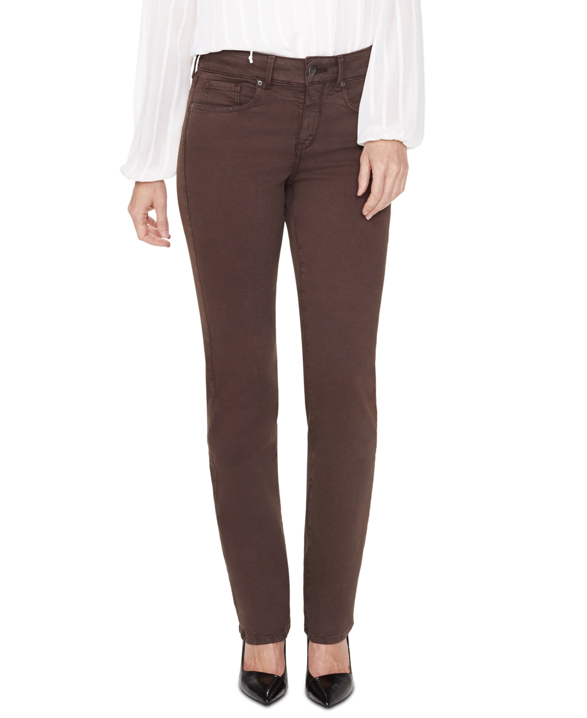 Calça jeans feminina NYDJ Marilyn Straight Leg Stretch, marrom, tamanho 16