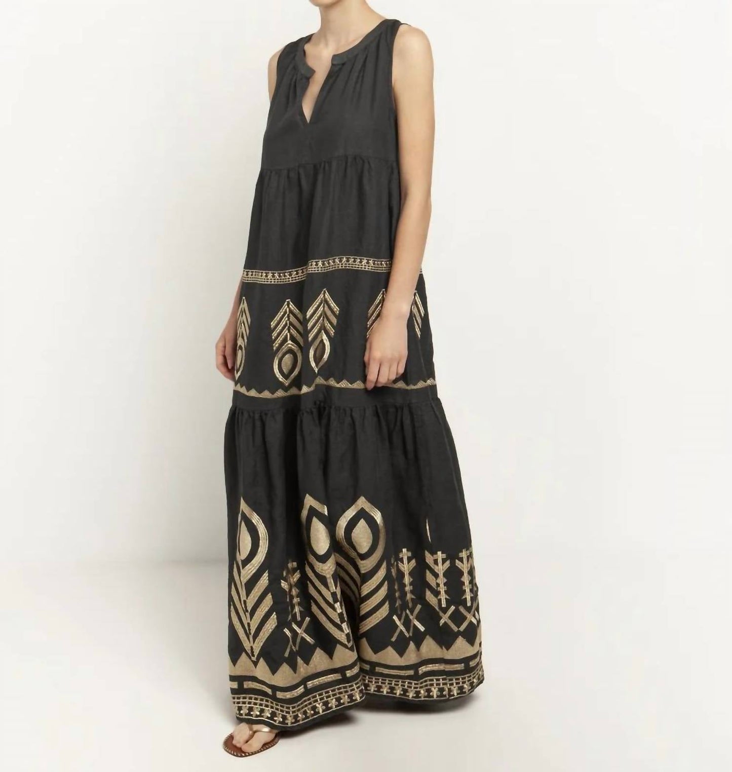 Greek Archaic Kori - Neva Feather Sleevless Maxi Dress