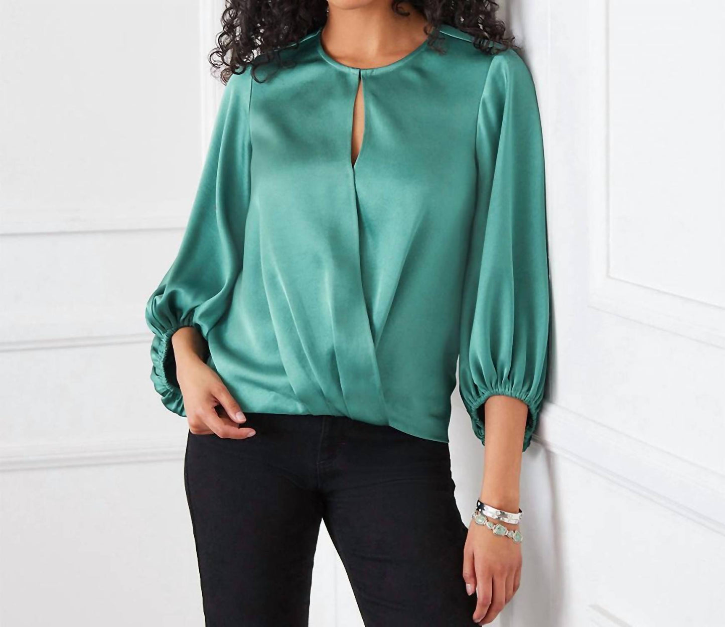 Karen Kane - Keyhole Crossover Satin Top