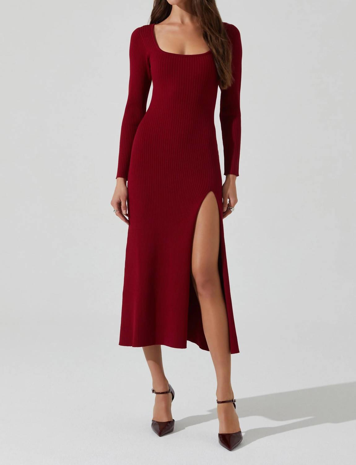 Astr - Long Sleeve Ribbed Sweater Dress