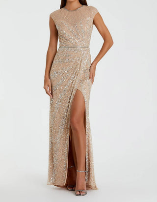 Mac Duggal - Vestido de festa com gola alta e manga curta e ilusão