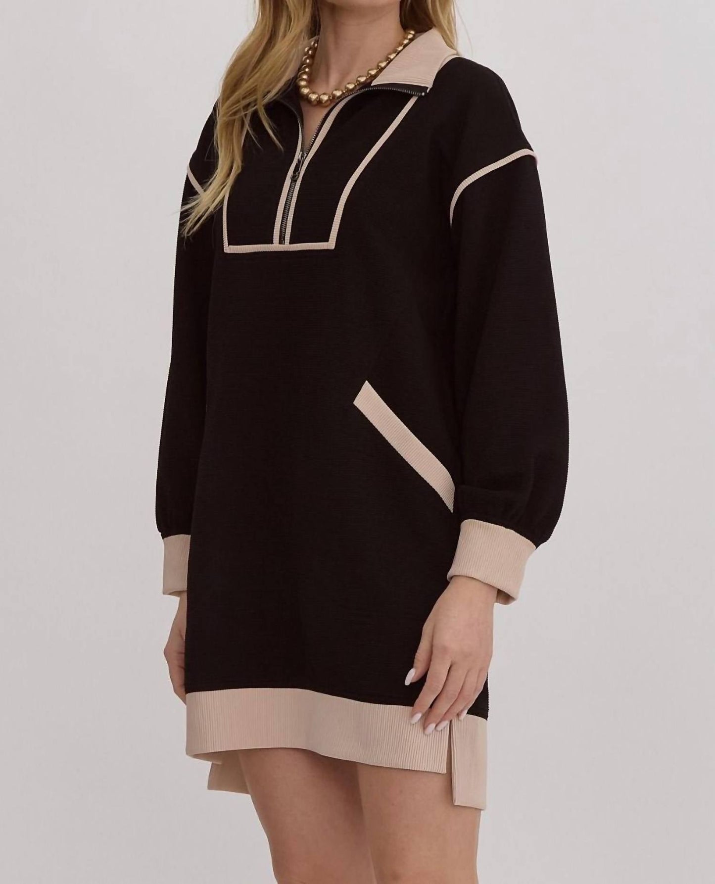 Entro - Long Sleeve Half Zip Short Dress