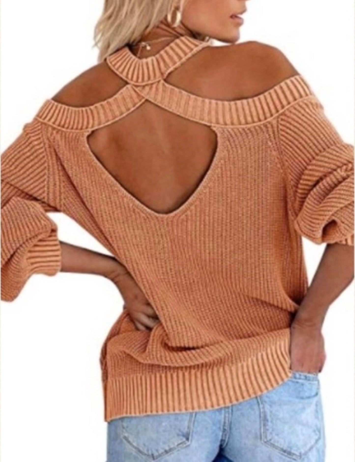 Esley Collection - Off shoulder long sleeves knit top