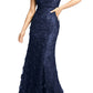 Mac Duggal Floral Appliqué Lace Trumpet Gown - Midnight