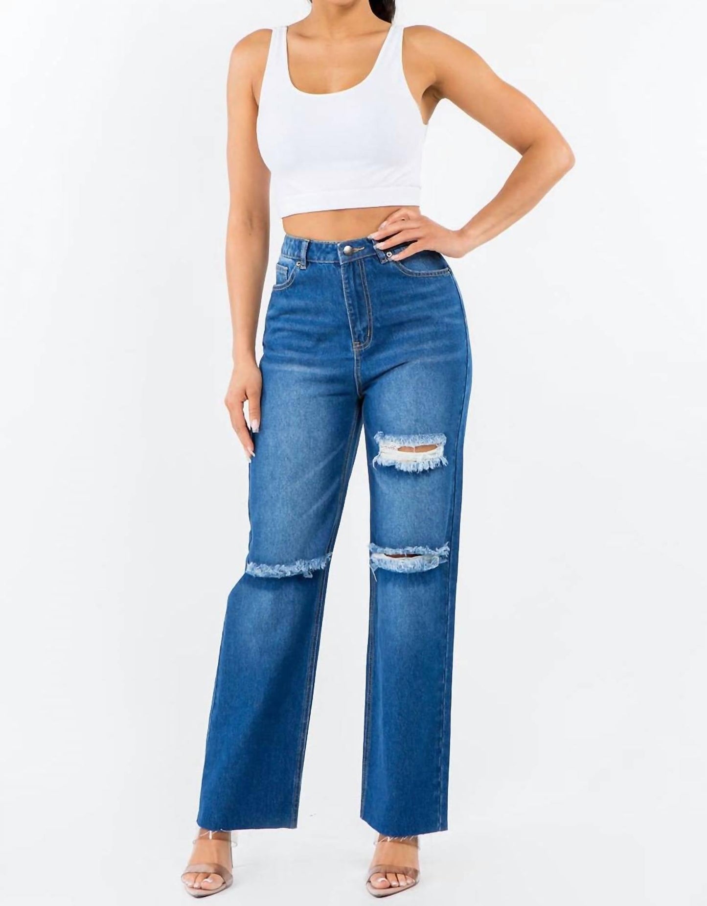 American Bazi - High Waist Distressed Wide Leg Jeans