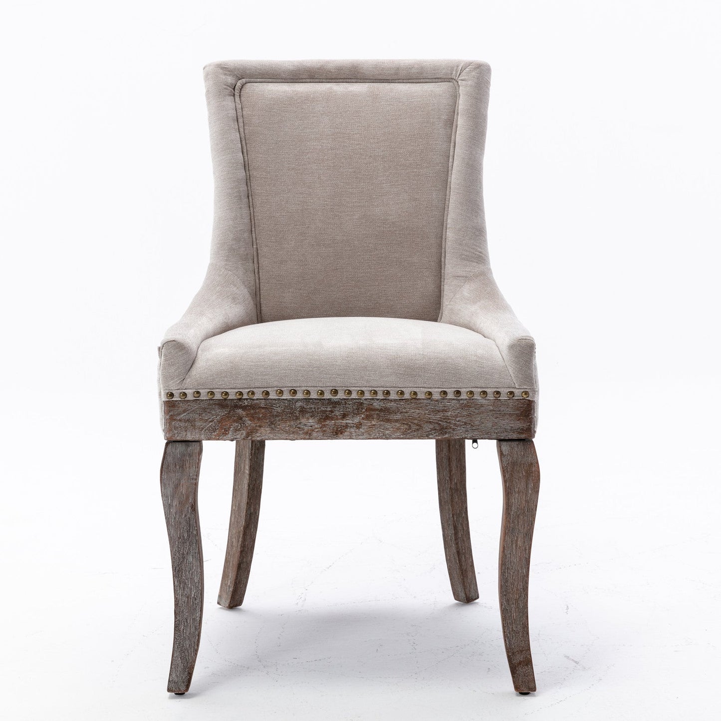 A&A Furniture Ultra Side Dining Chair with Thickened Fabric and Bronze Nail Head, Beige, Set of 2