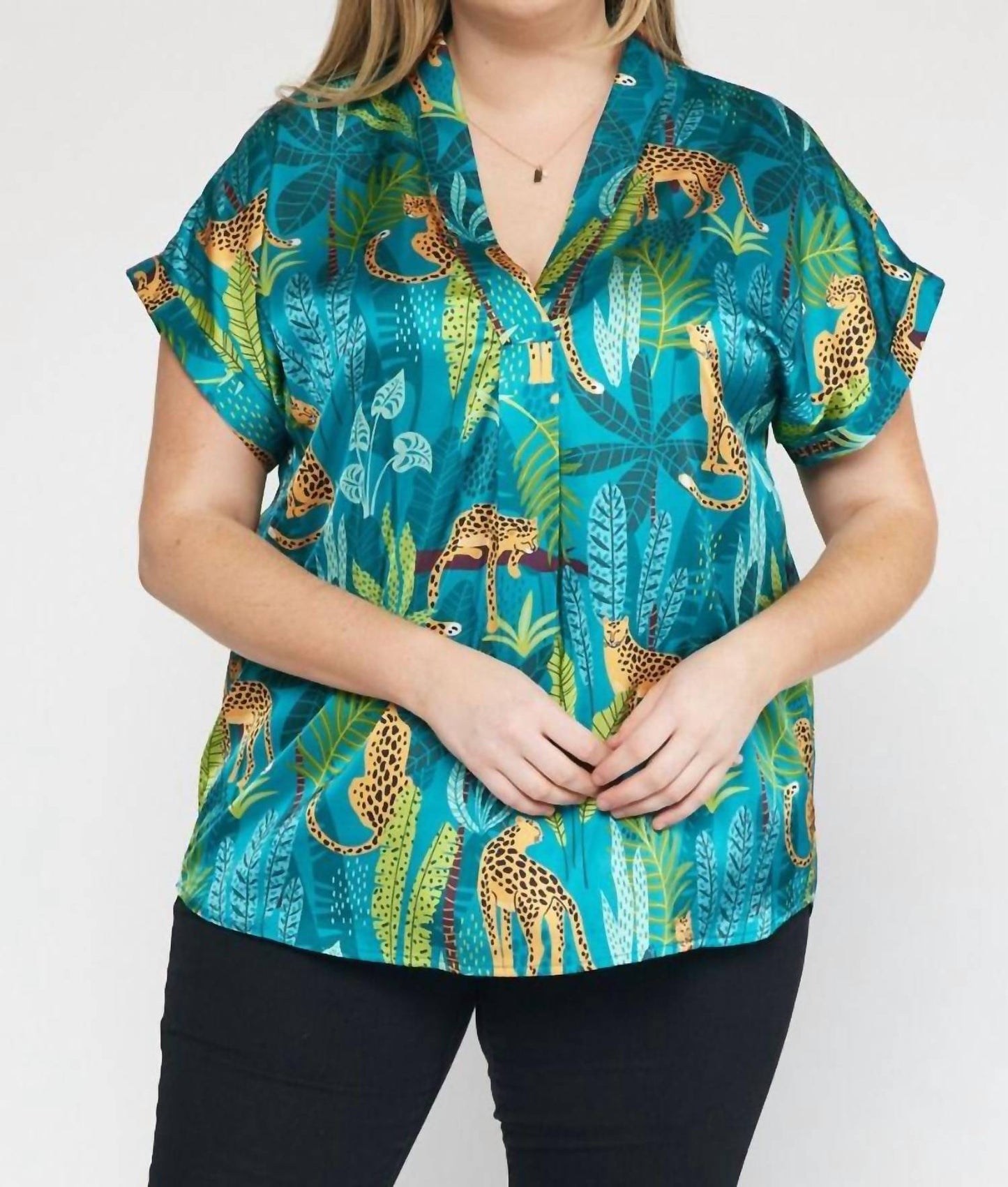 Entro - Permanent Rolled Cuffs V-Neck Top