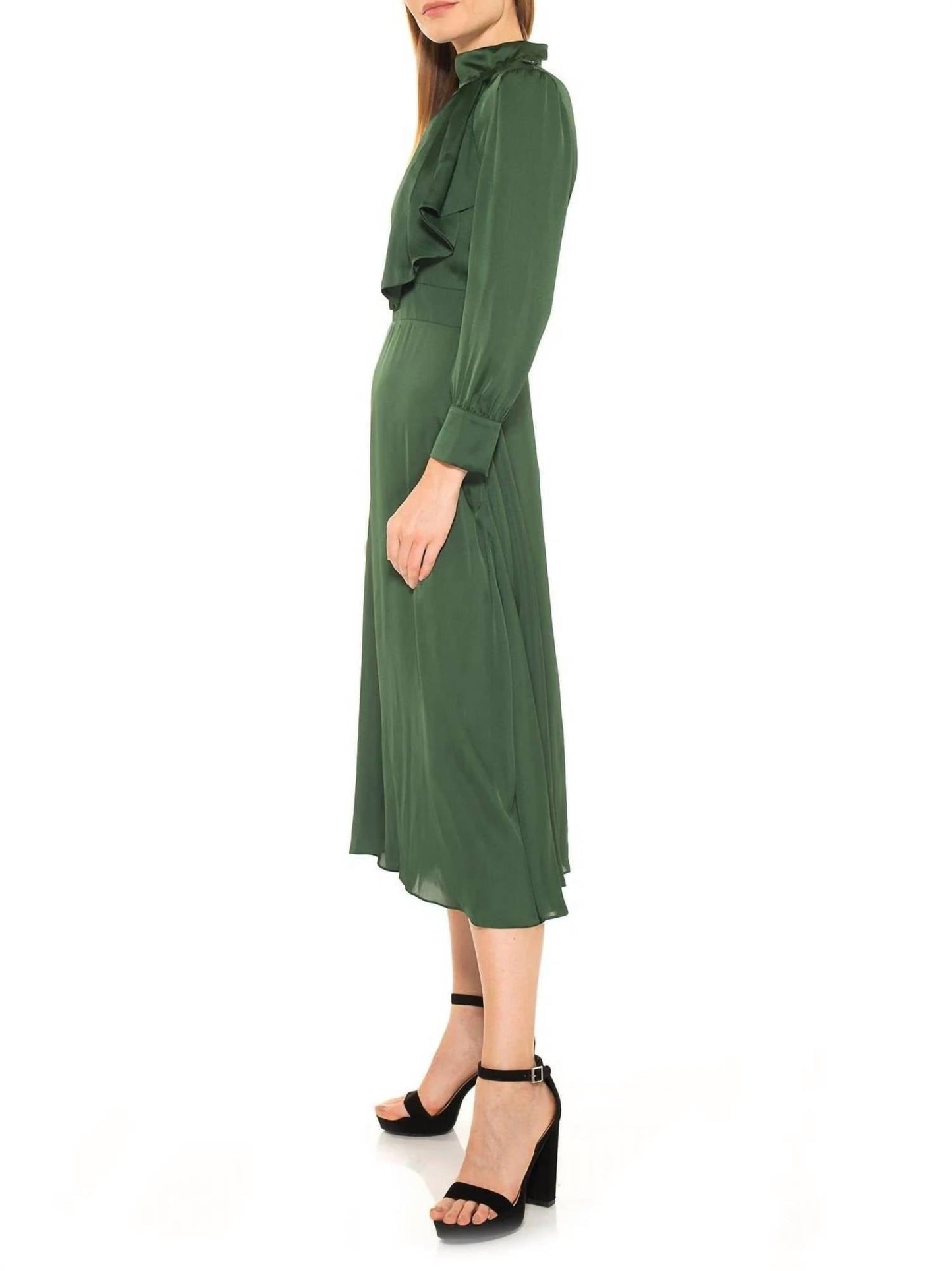 Alexia Admor - Alexia Admor Brooklyn Midi Dress Green satin Mick Neck Tie