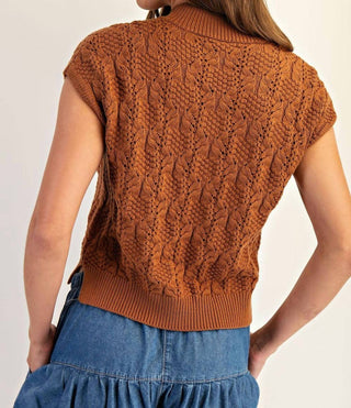 Ee:Some - Cable Knit Mock Neck Sweater Top