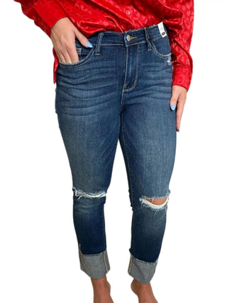 Judy Blue - Calça jeans rasgada com cintura média e punho de 10 cm