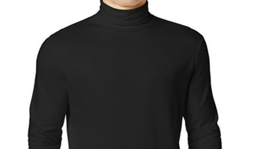 Camiseta masculina Galaxy by Harvic de manga comprida e gola alta, preta, tamanho médio