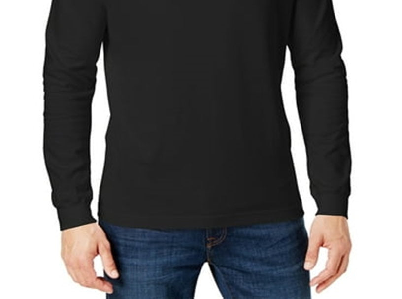 Camiseta masculina Galaxy by Harvic de manga comprida e gola alta, preta, tamanho médio