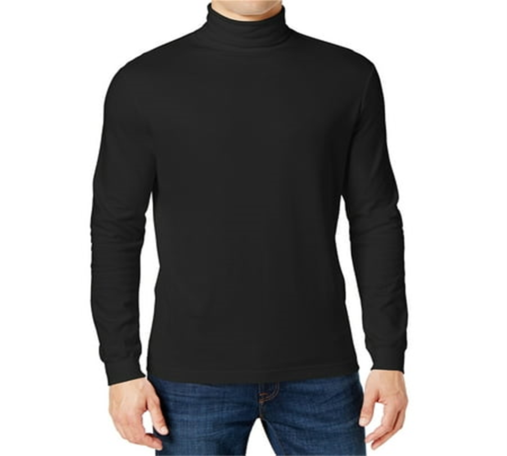 Camiseta masculina Galaxy by Harvic de manga comprida e gola alta, preta, tamanho médio