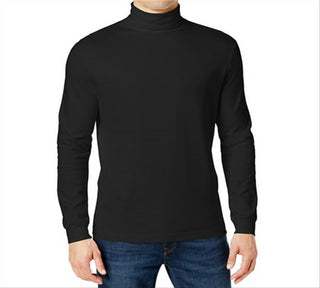 Camiseta masculina Galaxy by Harvic de manga comprida e gola alta, preta, tamanho médio