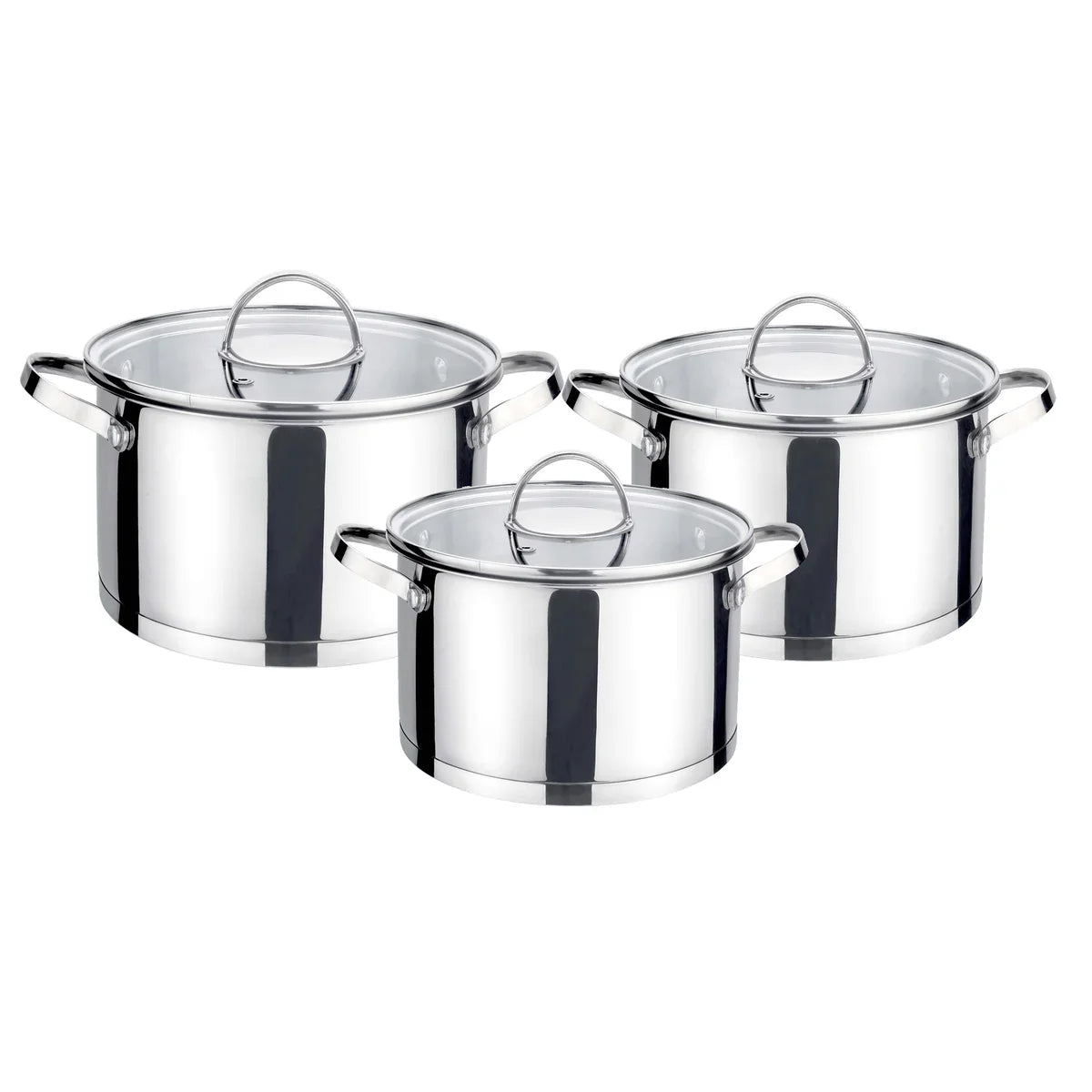 Conjunto de panelas de aço inoxidável polido com 6 peças e tampas de 1,9 QT, 2,7 QT e 3,6 QT