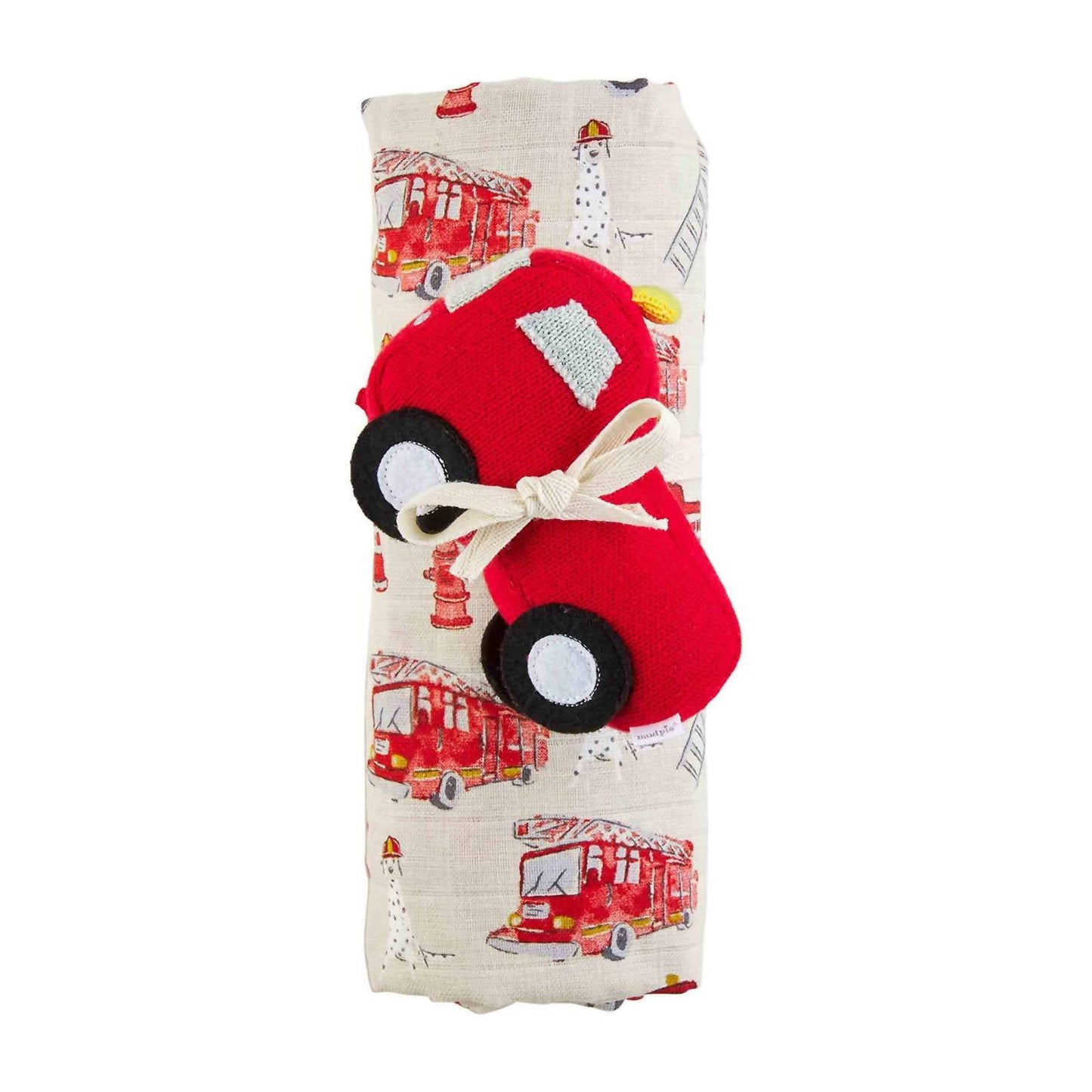 Mudpie - Fire Truck Swaddle Blanket & Rattle