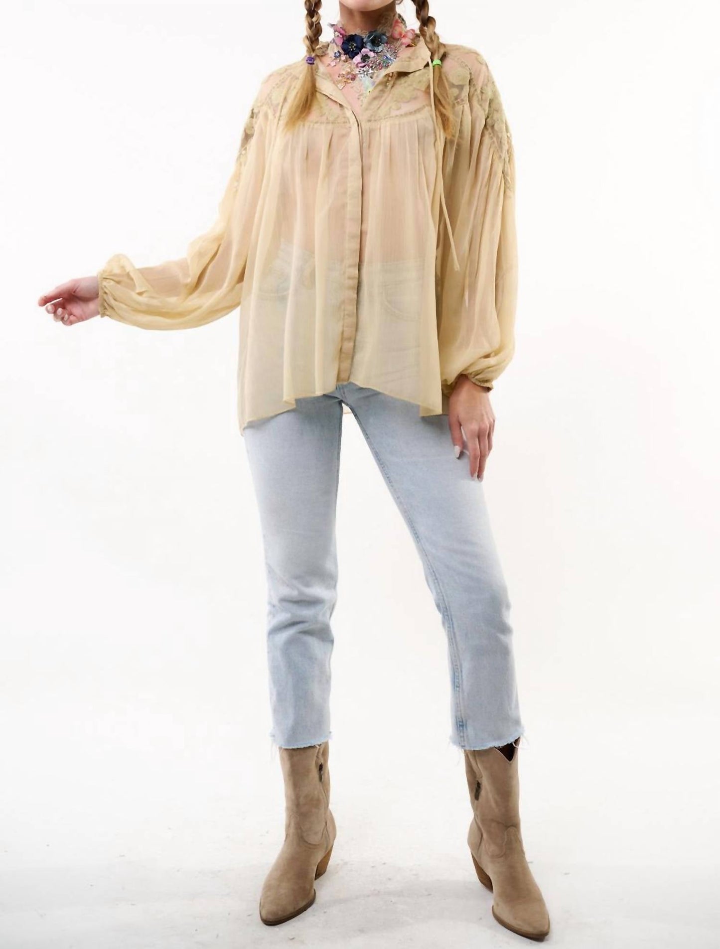 Aratta - Camellia Embroidered Chiffon Blouse