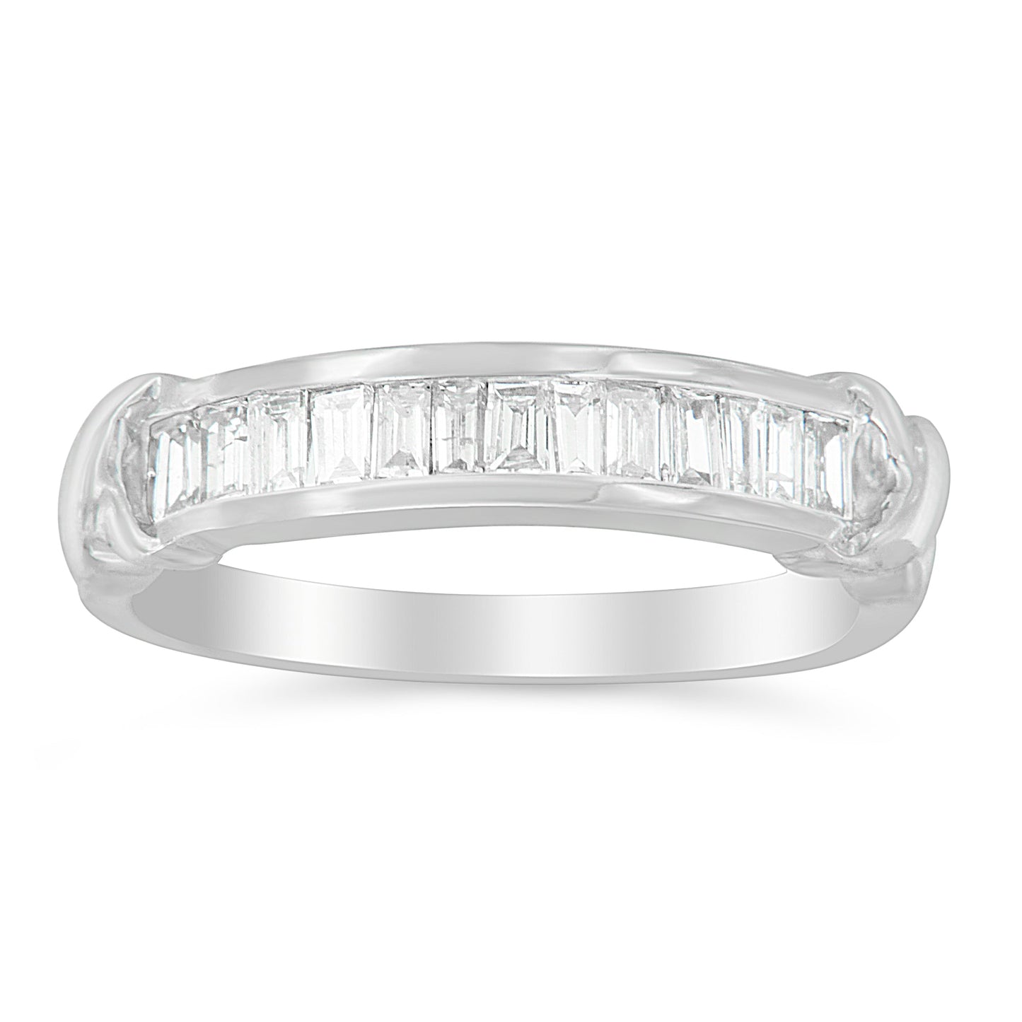 .925 Sterling Silver 1/2 Cttw Baguette Cut Diamond Channel Set X-Station Wedding Ring (H-I Color, I1-I2 Clarity) - Size 6-1/2