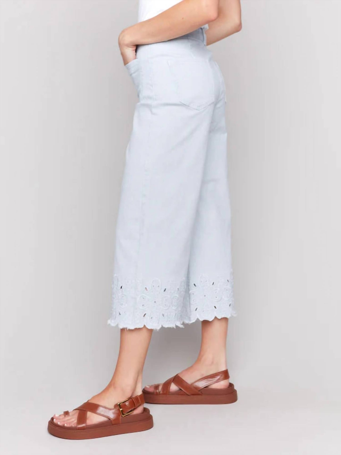 Charlie B - Wide-leg Cropped Jeans With Scallop Embroidered Hem