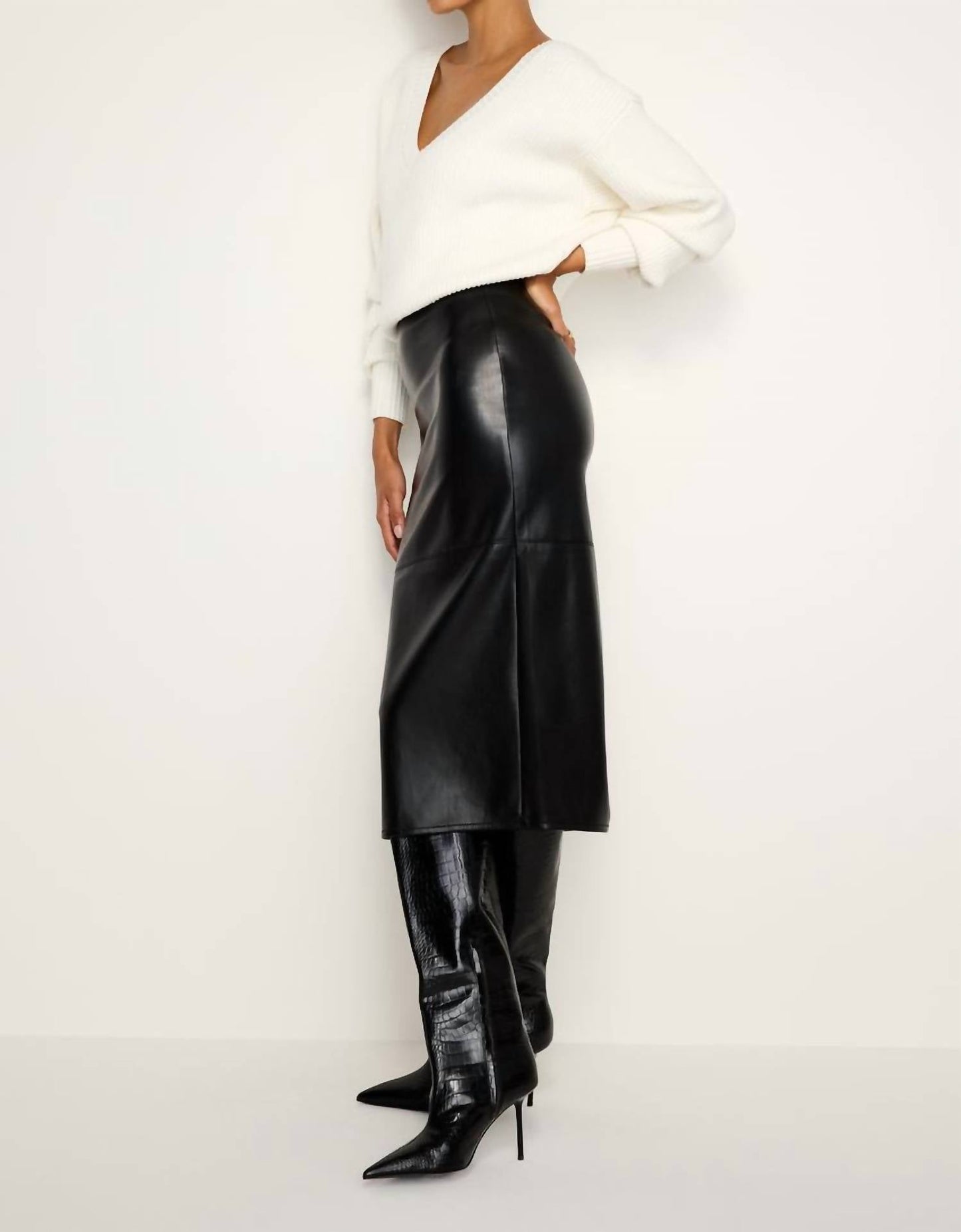 Elan - Faux Leather Midi Skirt