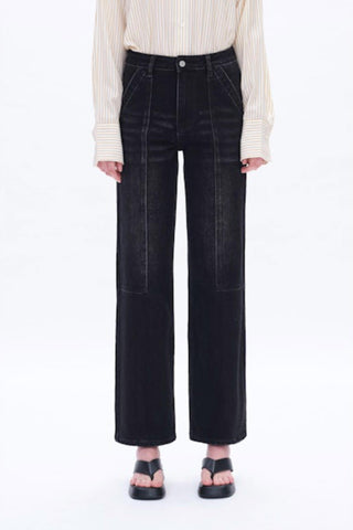 Bayeas - Seamed High Waist Wide Leg Jeans