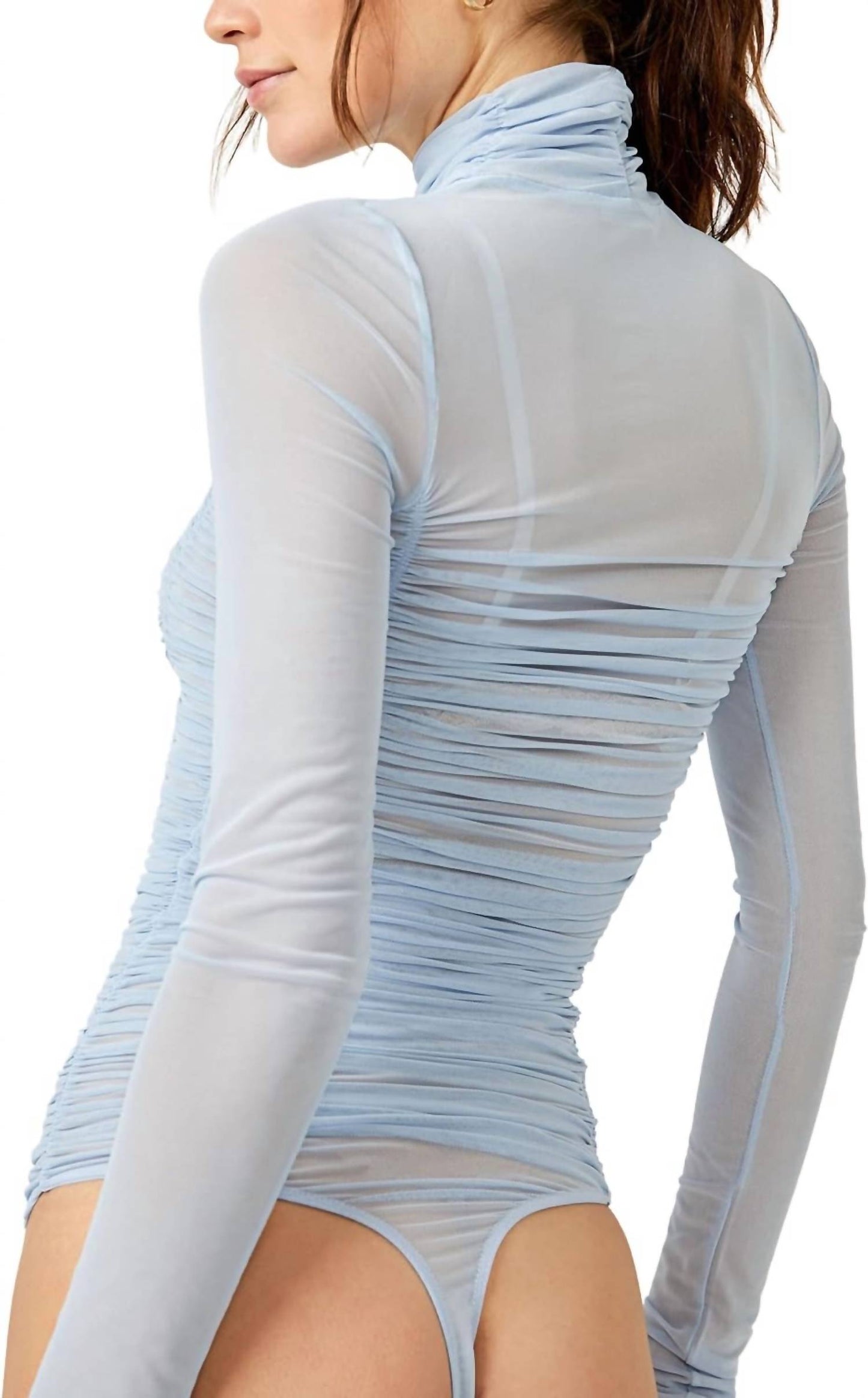 Free People - Under It All Ruched Mesh Turtleneck Bodysuit