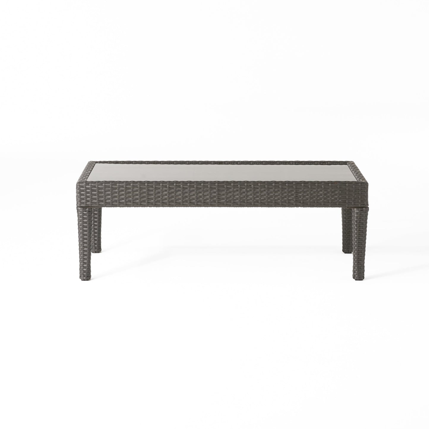 Contemporary ANTIBES Loveseat & Table Set Outdoor Grey PE Rattan Iron Waterproof Fabric