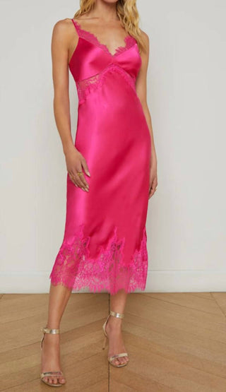 L'Agence - Vestido midi de renda escocesa