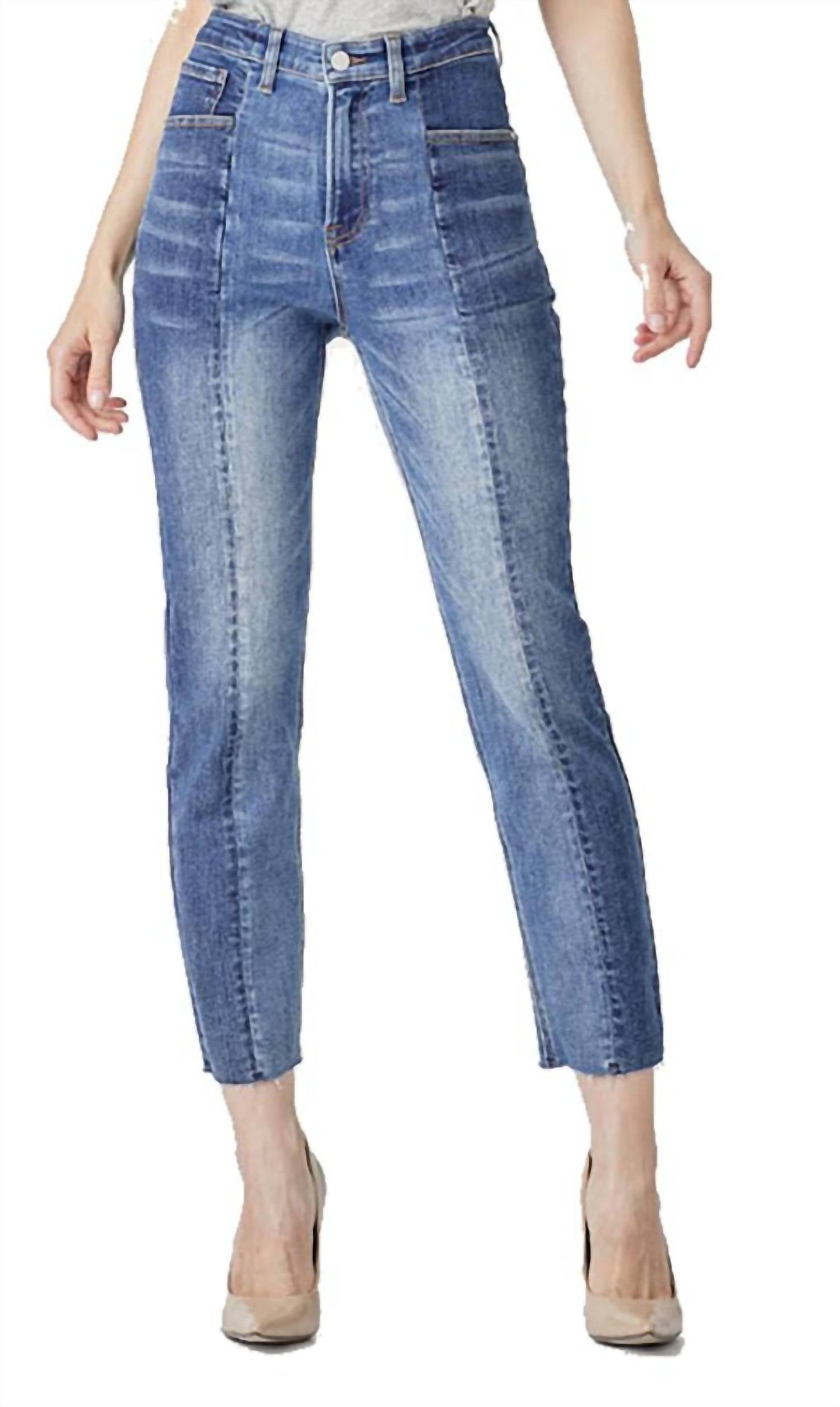 Risen - Women's High Rise Two Tone Slim Straight Jean