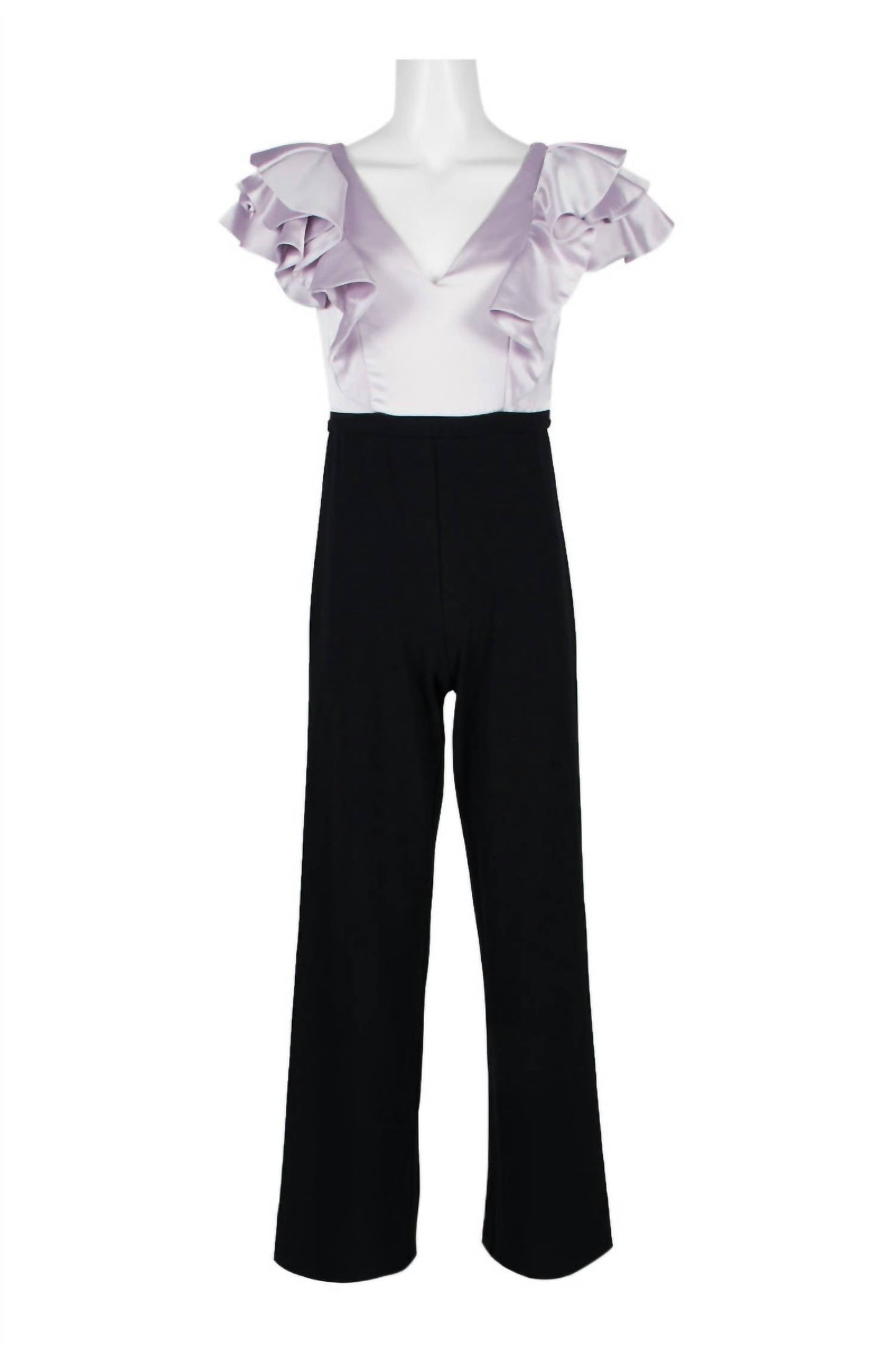 Aidan Mattox - V-neck Flutter Sleeve Satin Crepe Jumpsuit