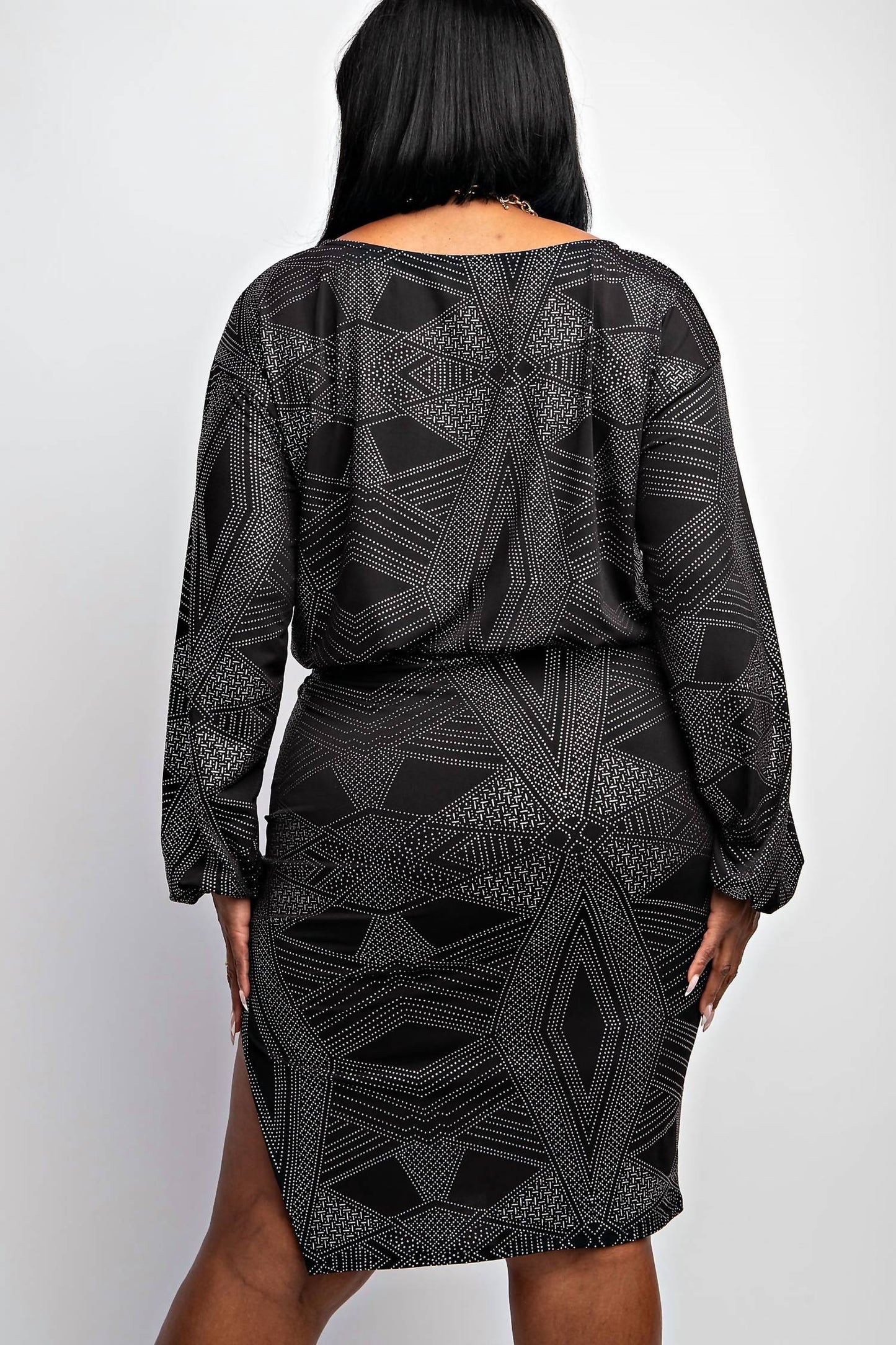 The Curve La - Plus Size Metallic Long Sleeve Top And Knee Skirt Set